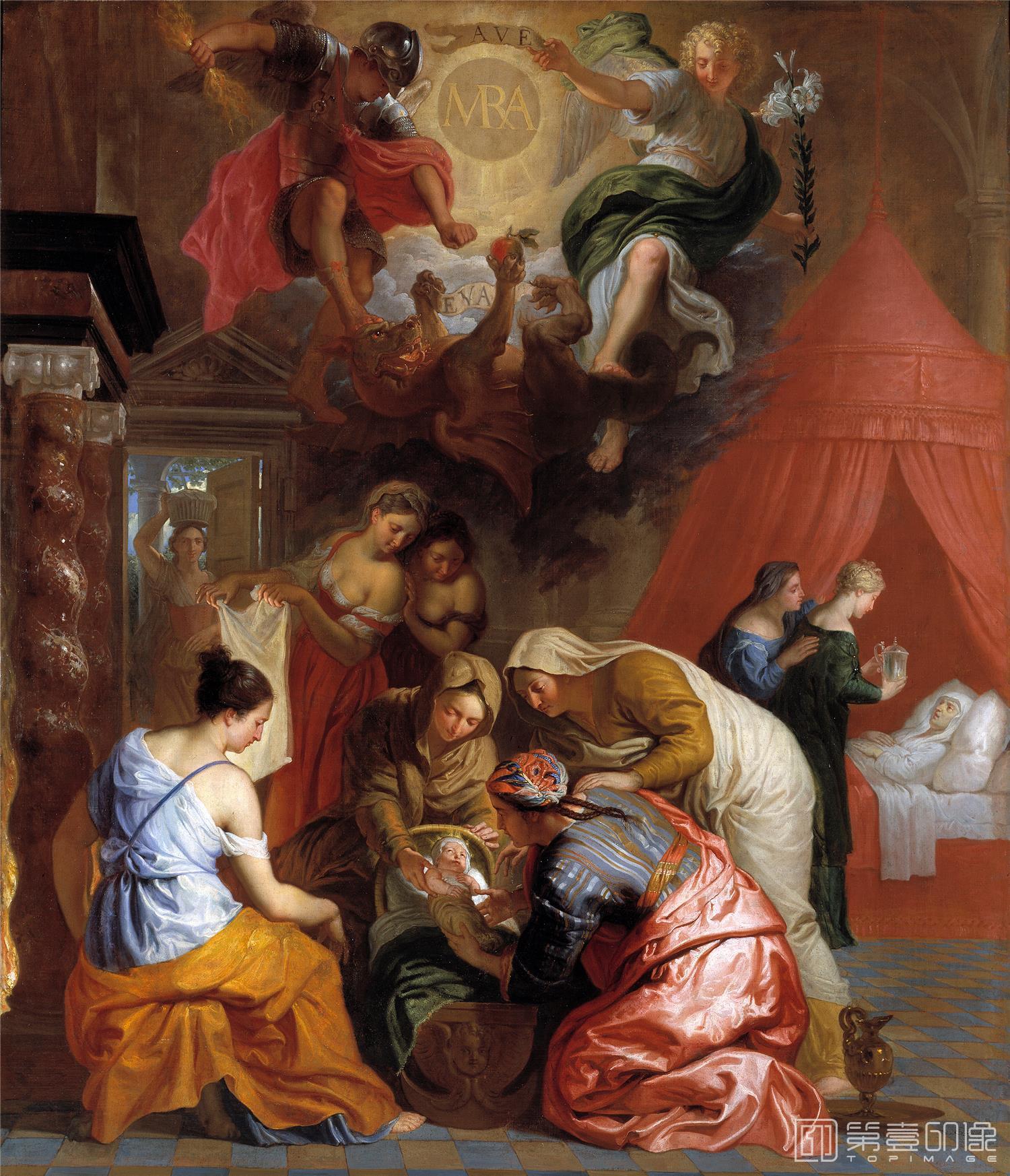 油画-西班牙普拉多美术馆油画藏画-Quellinus, Jan Erasmus-El Nacimiento de la Virgen-200cm x 170cm-2182